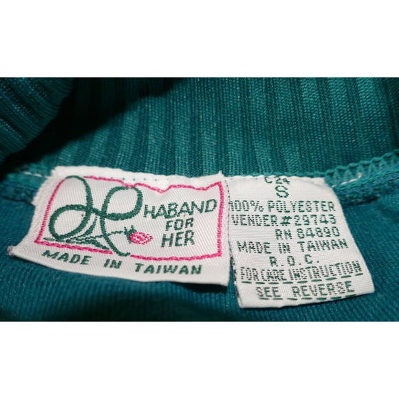 Teal Velveteen Pullover Longsleeve Mock Turtle Neck Small Vintage Haband for Her - Picture 16 of 16